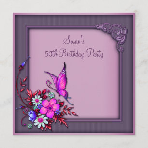 Invitación Fiesta de cumpleaños número 50 de mariposa de muje