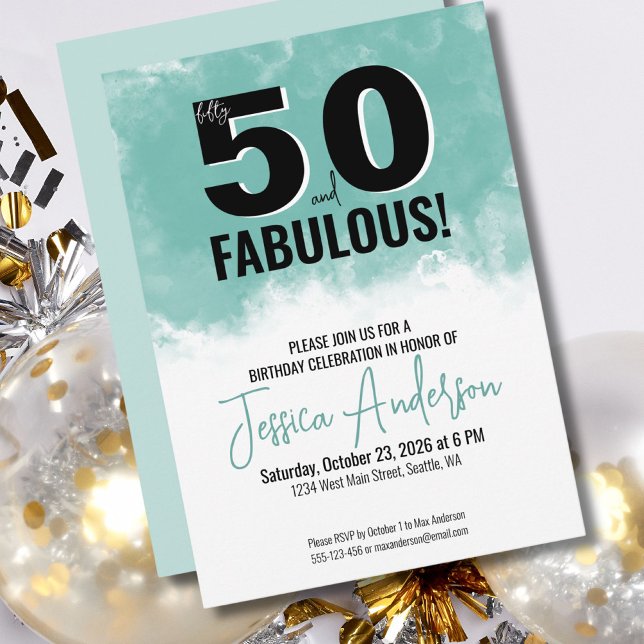 Invitación Fiesta de Cumpleaños número 50 de Modern Watercolo (Modern Watercolor Fifty Fabulous 50th Birthday Invitation )