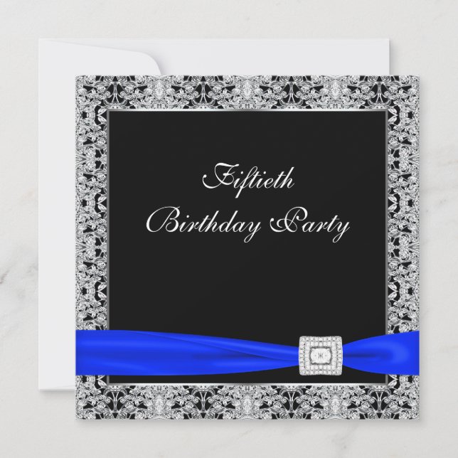 Invitación Fiesta de cumpleaños número 50 de mujer azul real  (Anverso)
