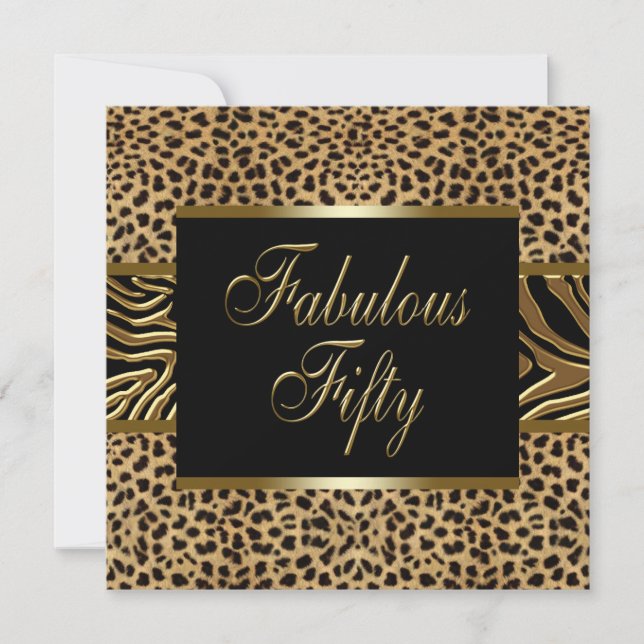 Invitación Fiesta de cumpleaños número 50 de mujer con leopar (Anverso)
