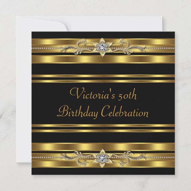 Invitación Fiesta de cumpleaños número 50 de mujer de oro neg (Anverso)