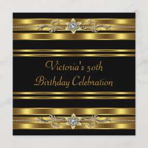 Invitación Fiesta de cumpleaños número 50 de mujer de oro neg