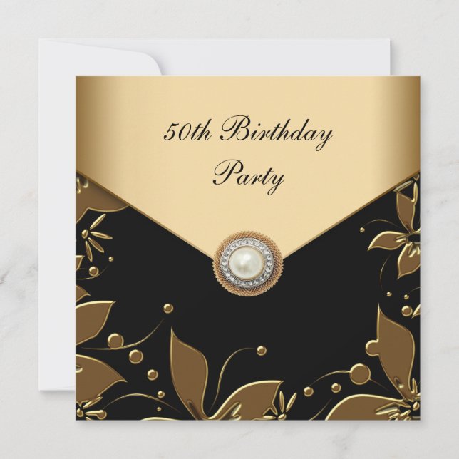 Invitación Fiesta de cumpleaños número 50 de mujer floral per (Anverso)