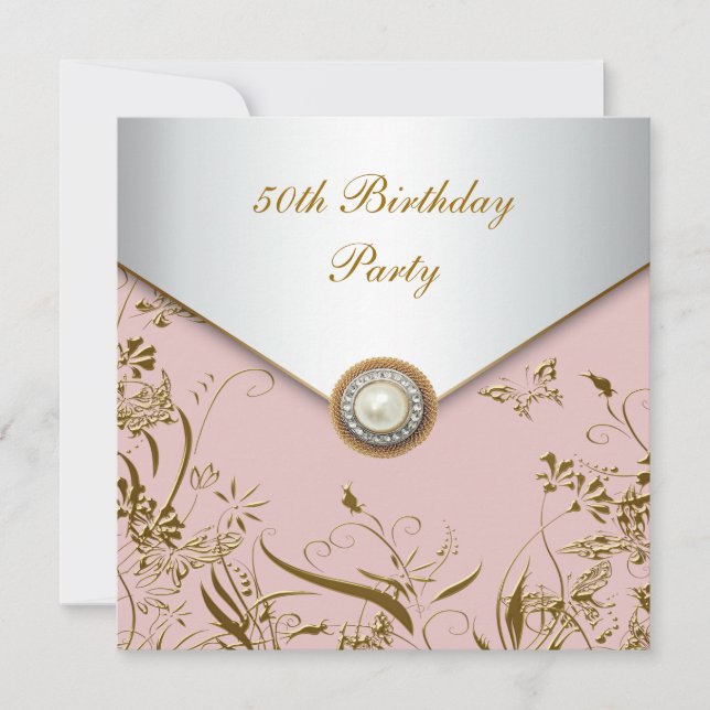 Invitación Fiesta de cumpleaños número 50 de mujer mariposa d (Anverso)