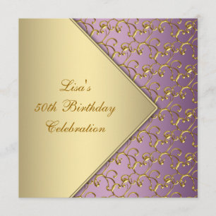 Invitación Fiesta de cumpleaños número 50 de mujer morado y d