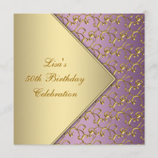 Invitación Fiesta de cumpleaños número 50 de mujer morado y d
