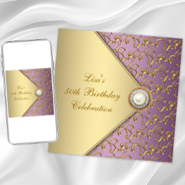 Invitación Fiesta de cumpleaños número 50 de mujer morado y d