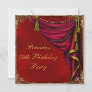 Invitación Fiesta de cumpleaños número 50 de mujer oro rojo