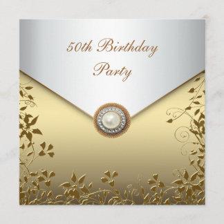 Invitación Fiesta de cumpleaños número 50 de mujer perla dora