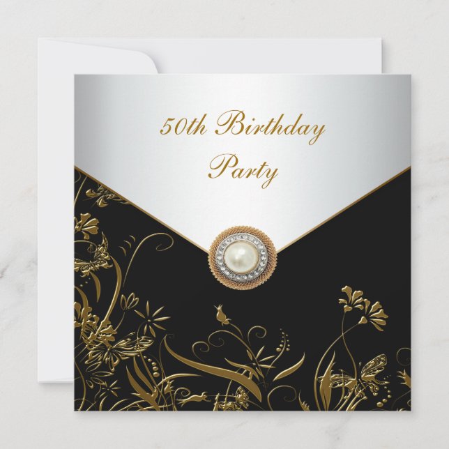 Invitación Fiesta de cumpleaños número 50 de mujer perla dora (Anverso)