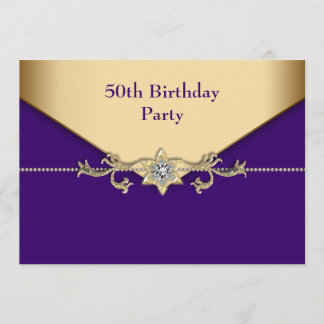 Invitación Fiesta de cumpleaños número 50 de mujer púrpura y