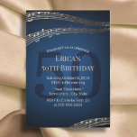Invitación Fiesta de cumpleaños número 50 de Music Gold y Nav<br><div class="desc">Música Dorada & Navy Blue 50 invitaciones a fiestas de cumpleaños.</div>