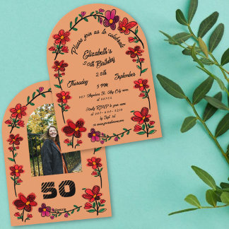 Invitación Fiesta de cumpleaños número 50 de Naranja Dibujo c