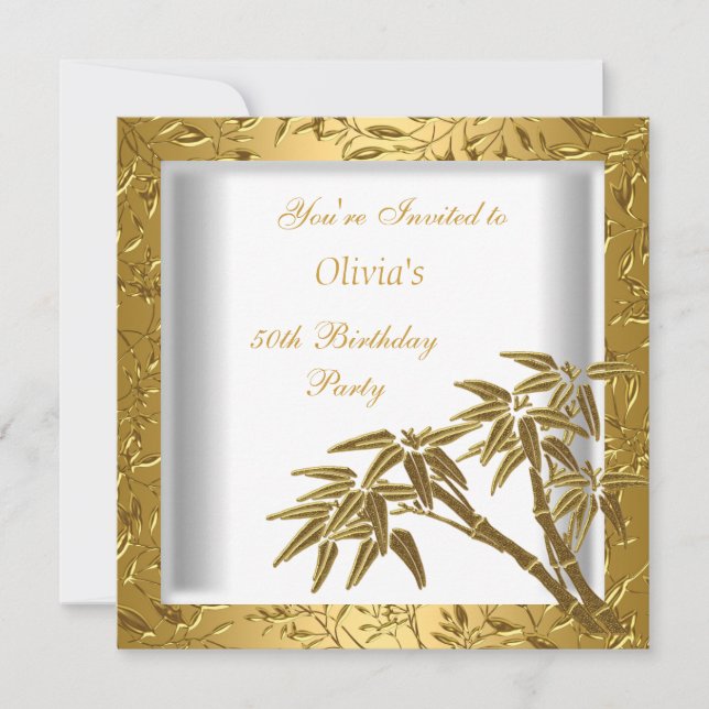 Invitación Fiesta de cumpleaños número 50 de oro blanco Bambo (Anverso)