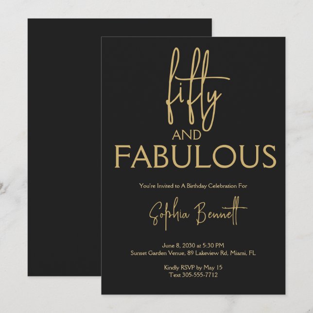 Invitación Fiesta de cumpleaños número 50 de oro cincuenta y  (Anverso / Reverso)