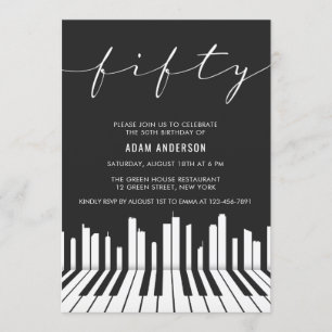 Invitación Fiesta de cumpleaños número 50 de Piano Blanco y N