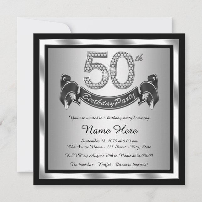 Invitación Fiesta de cumpleaños número 50 de plata (Anverso)