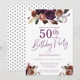 Invitación Fiesta de cumpleaños número 50 de Purple Floral Su