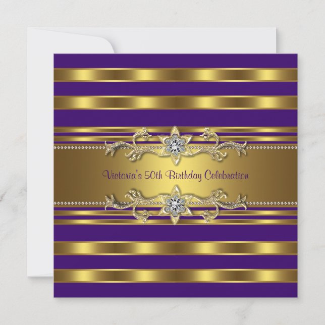 Invitación Fiesta de cumpleaños número 50 de Purple Gold Wome (Anverso)