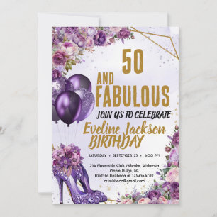 Invitación Fiesta de cumpleaños número 50 de Purple High Heel
