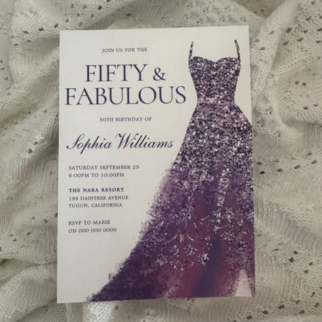 Invitación Fiesta de cumpleaños número 50 de Purple Sparkle (Subido por el creador)