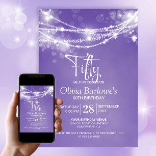 Invitación Fiesta de cumpleaños número 50 de Purple String Li