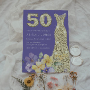 Invitación Fiesta de cumpleaños número 50 de Purple & Sunshin