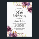 Invitación Fiesta de cumpleaños número 50 de Purple Watercolo<br><div class="desc">Más invitaciones de cumpleaños florales en la Pequeña Tienda Bayleigh!</div>