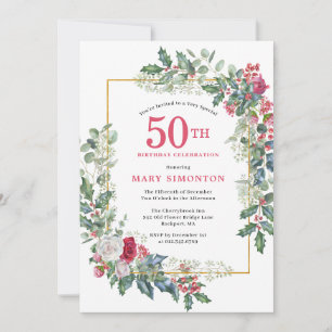 Invitación Fiesta de cumpleaños número 50 de Red White Rose F