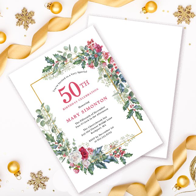 Invitación Fiesta de cumpleaños número 50 de Red White Rose F (Subido por el creador)