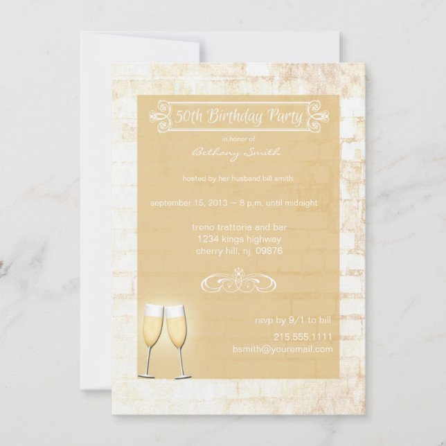 Invitación Fiesta de cumpleaños número 50 de Rustic Brick (Anverso)