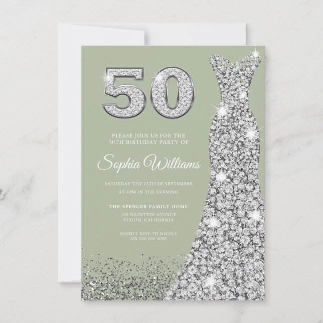 Invitación Fiesta de cumpleaños número 50 de Sage & Silver (Anverso)