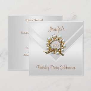 Invitación Fiesta de cumpleaños número 50 de Seda Blanca Joya