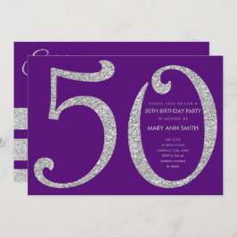 Invitación Fiesta de cumpleaños número 50 de Silver Purple Pu