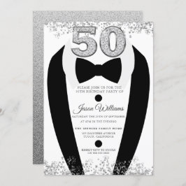 Invitación Fiesta de cumpleaños número 50 de Tuxedo Suit Silv