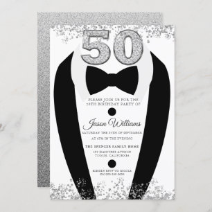 Invitación Fiesta de cumpleaños número 50 de Tuxedo Suit Silv