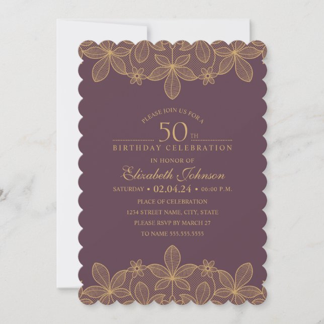 Invitación Fiesta de cumpleaños número 50 de Wine Red (Anverso)