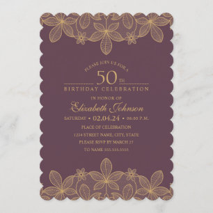 Invitación Fiesta de cumpleaños número 50 de Wine Red Lugar ú