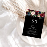 Invitación Fiesta de cumpleaños número 50 del Botánico Rústic<br><div class="desc">Esta rústica invitación botánica negra de cumpleaños número 50 es perfecta para una fiesta de cumpleaños clásica. El diseño es de color burdeos,  rojo,  marino,  azul y ondulante radiante y flores elegantes pintadas a mano con fondo negro que inspiran la belleza natural.</div>