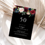 Invitación Fiesta de cumpleaños número 50 del Botánico Rústic<br><div class="desc">Esta rústica invitación botánica negra de cumpleaños número 50 es perfecta para una fiesta de cumpleaños clásica. El diseño es de color burdeos,  rojo,  marino,  azul y ondulante radiante y flores elegantes pintadas a mano con fondo negro que inspiran la belleza natural.</div>