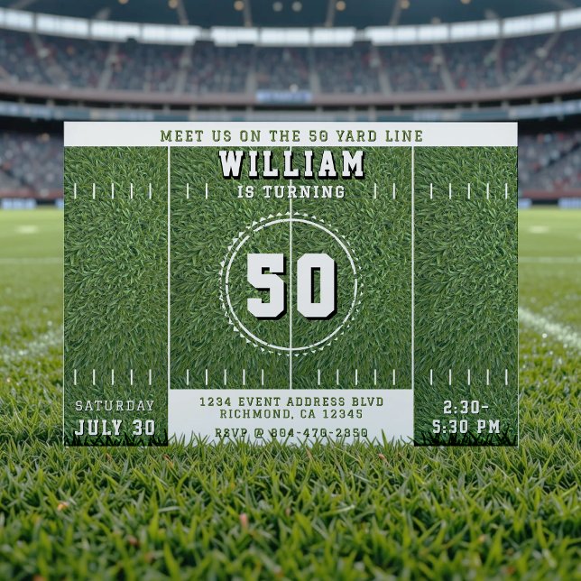 Invitación Fiesta de cumpleaños número 50 del estadio Footbal (Football Field 50 Yard Line 50th Birthday Party Invitation
)