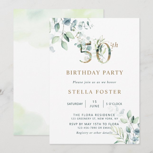Invitación Fiesta de cumpleaños número 50 del Eucalipto de Or (Anverso / Reverso)