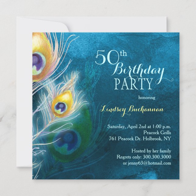 Invitación Fiesta de cumpleaños número 50 del Rustic Peacock  (Anverso)