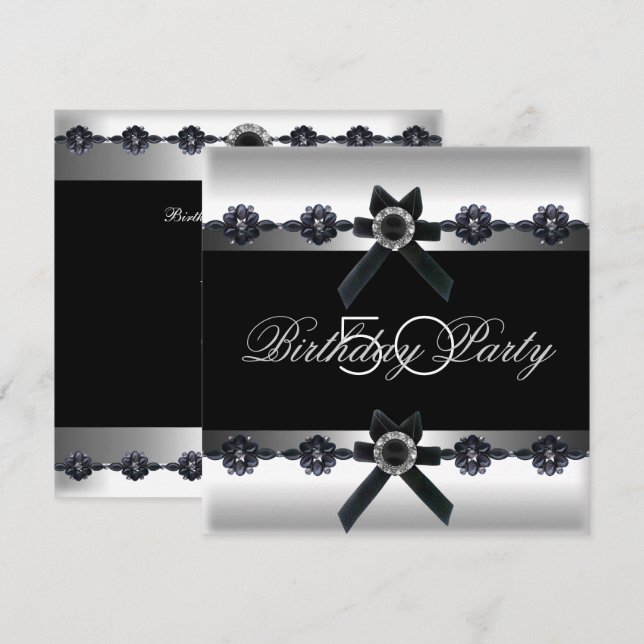 Invitación Fiesta de cumpleaños número 50 Diamante Blanco Pla (Anverso / Reverso)