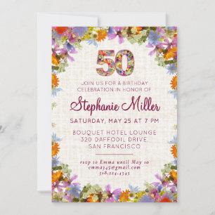 Invitación Fiesta de cumpleaños número 50 – Diseño de lino fl