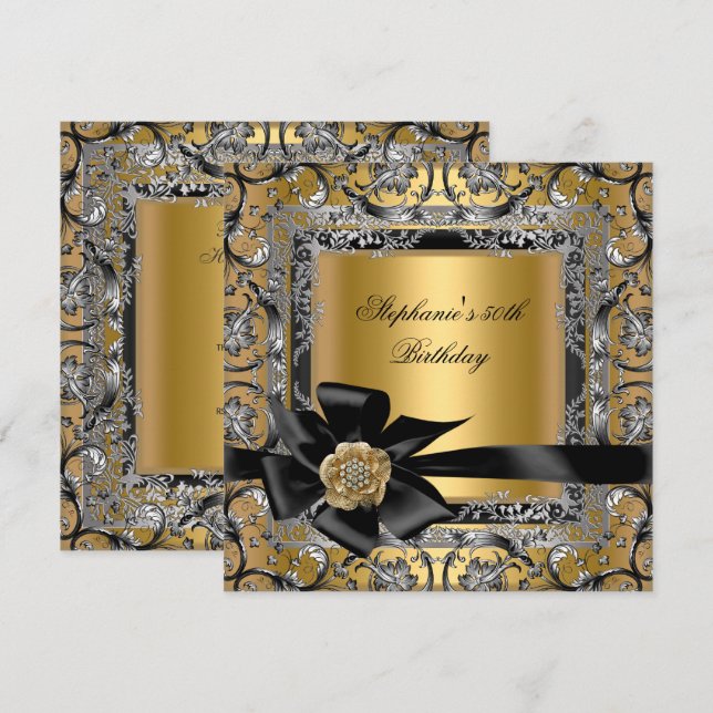 Invitación Fiesta de cumpleaños número 50 dorado plateado arc (Anverso / Reverso)