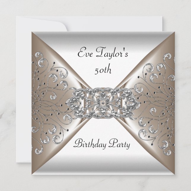 Invitación Fiesta de cumpleaños número 50 elegante beige plat (Anverso)