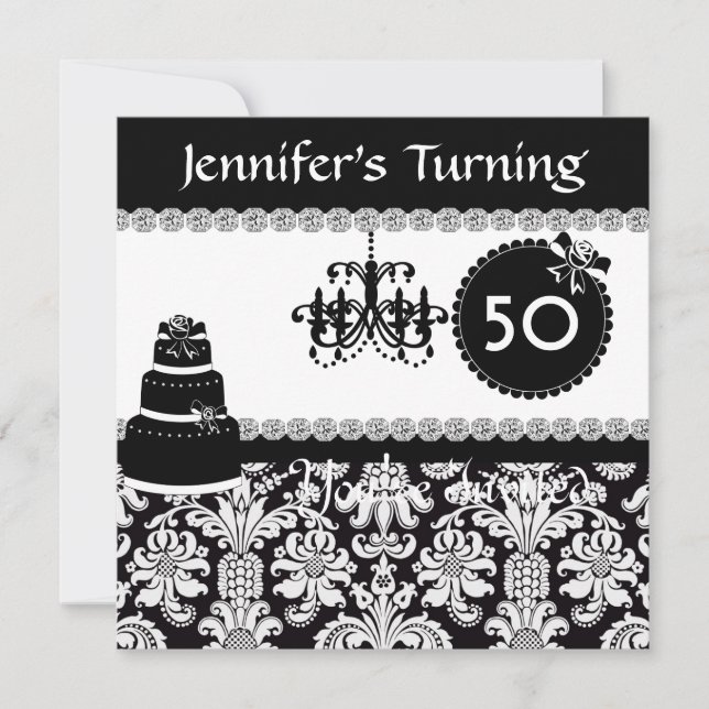 Invitación Fiesta de cumpleaños número 50 Elegante BLING DAMA (Anverso)
