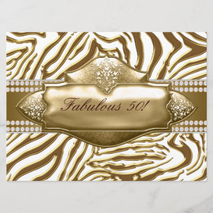 Invitación Fiesta de cumpleaños número 50 elegante cebra dora