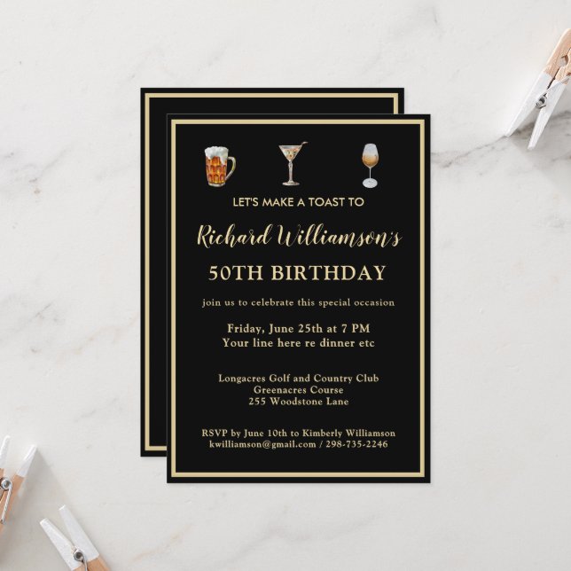 Invitación Fiesta de cumpleaños número 50 elegante moderna de (Anverso/Reverso In Situ)